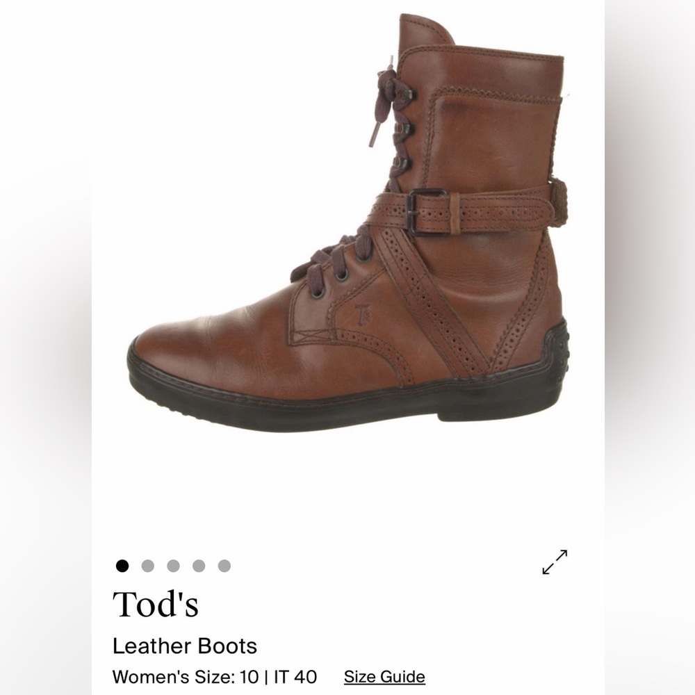 Tod's Brown Leather Lace-Up combat Ankle Boots with Side Strap